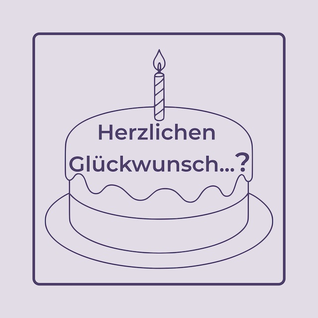 Autismus Diagnose im Erwachsenenalter: Konturzeichnung einer Geburtstagstorte mit einer Kerze und der Aufschrift : "Herzlichen Glückwunsch...?".