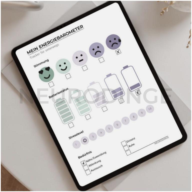 Energiebarometer - Hilfreiches Tooll zum Energemanagement und Stimmungstracking bei Autismus, AuDHD, AuDHS und Co. Sofort Download als hochauflösende PDF.