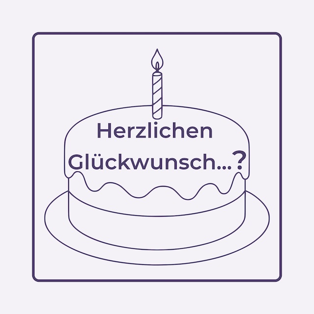 Autismus Diagnose im Erwachsenenalter: Konturzeichnung einer Geburtstagstorte mit einer Kerze und der Aufschrift : "Herzlichen Glückwunsch...?".