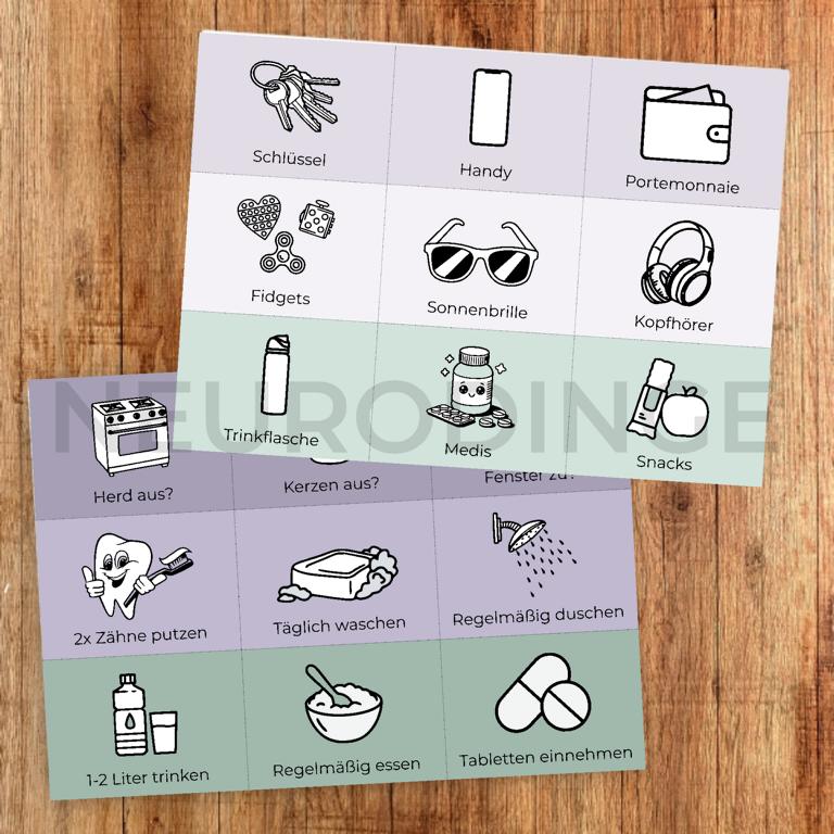 Erinnerungskarten für Autismus und ADHS, Gedächtnisproblemen und Problemen mit Planung und Struktur: digitales Hilfsmittel bei exekutiven Dysfunktionen freundlicher und nachsichtiger Reminder für Selbstannahme Vorschaubild beider Produkte