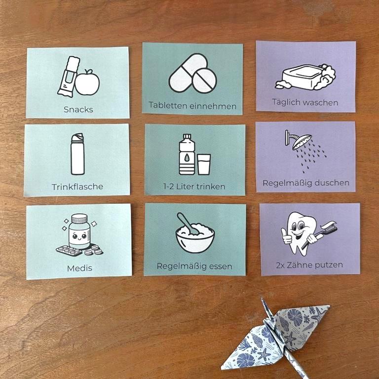 Erinnerungskarten für Autismus und ADHS digitales Hilfsmittel bei exekutiven Dysfunktionen freundlicher und nachsichtiger Reminder für Selbstannahme Vorschaubild beider Produkte