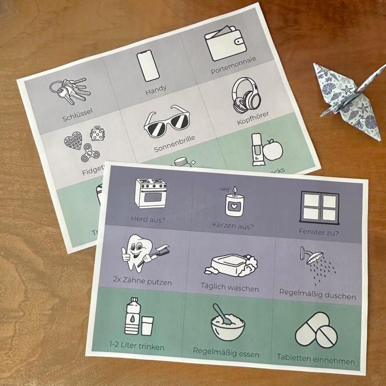 Erinnerungskarten für Autismus und ADHS digitales Hilfsmittel bei exekutiven Dysfunktionen freundlicher und nachsichtiger Reminder für Selbstannahme Vorschaubild beider Produkte