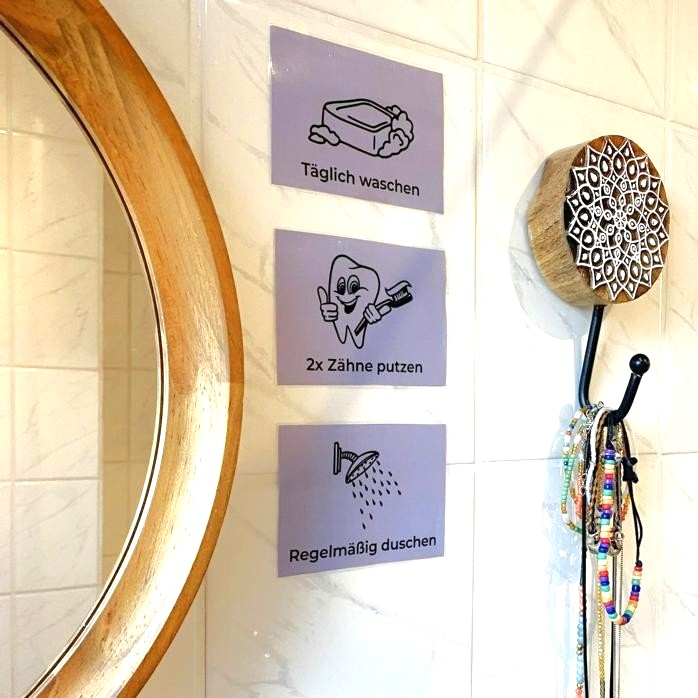 Erinnerungskarten für Autismus und ADHS digitales Hilfsmittel bei exekutiven Dysfunktionen freundlicher und nachsichtiger Reminder für Selbstannahme Vorschaubild Hygiene