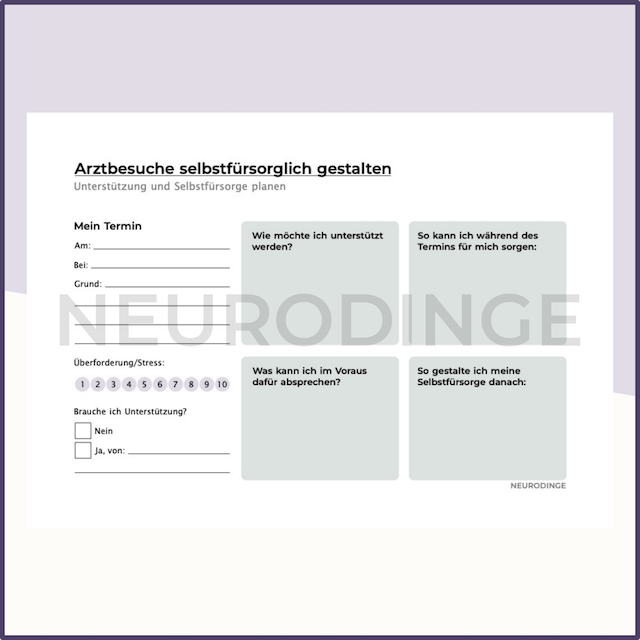 Der neuroaffirmative Begleiter für Arzttermine: Medizinische Selbstversorgung und Selbstorganisation für neurodivergente Menschen. Besonders hilfreich bei exekutiven Dysfunktionen und Schwierigkeiten mit interozeptiver Wahrnehmung und Symptomerkennung bei Autismus, ADHS, AUDHS.