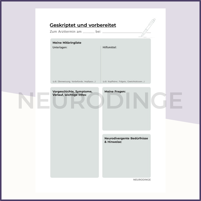 Der neuroaffirmative Begleiter für Arzttermine: Medizinische Selbstversorgung und Selbstorganisation für neurodivergente Menschen. Besonders hilfreich bei exekutiven Dysfunktionen und Schwierigkeiten mit interozeptiver Wahrnehmung und Symptomerkennung bei Autismus, ADHS, AUDHS.